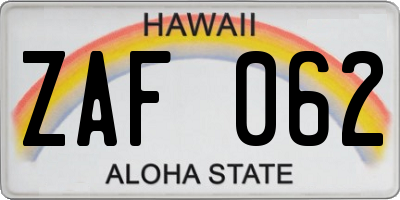 HI license plate ZAF062