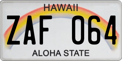 HI license plate ZAF064
