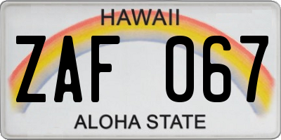 HI license plate ZAF067
