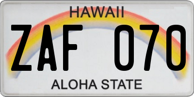 HI license plate ZAF070