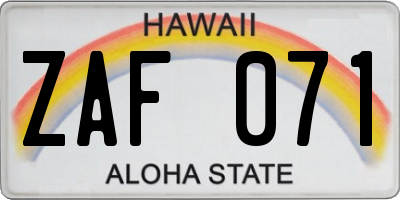 HI license plate ZAF071