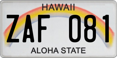 HI license plate ZAF081