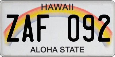 HI license plate ZAF092