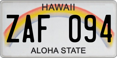 HI license plate ZAF094