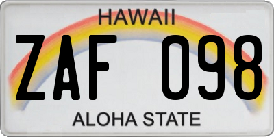 HI license plate ZAF098