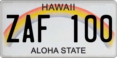 HI license plate ZAF100