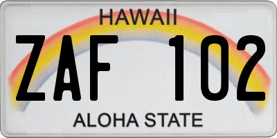 HI license plate ZAF102