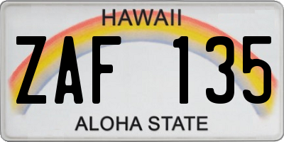 HI license plate ZAF135