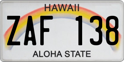 HI license plate ZAF138