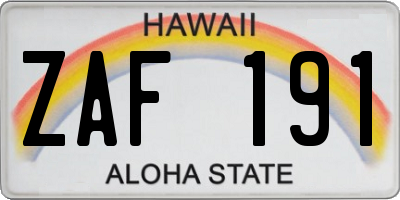 HI license plate ZAF191