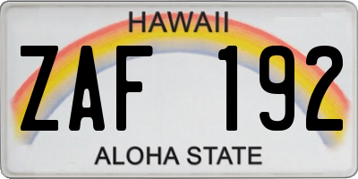 HI license plate ZAF192