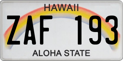 HI license plate ZAF193