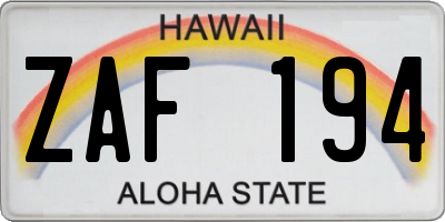 HI license plate ZAF194