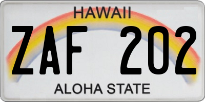 HI license plate ZAF202