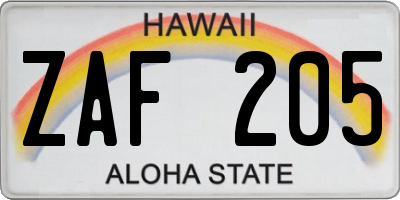 HI license plate ZAF205