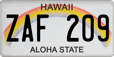 HI license plate ZAF209