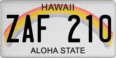 HI license plate ZAF210