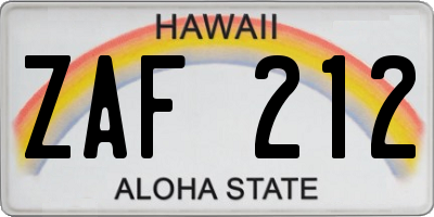 HI license plate ZAF212
