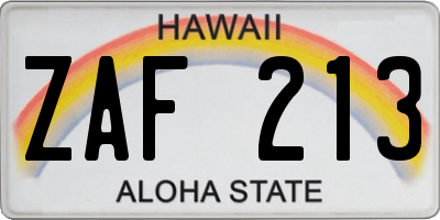 HI license plate ZAF213