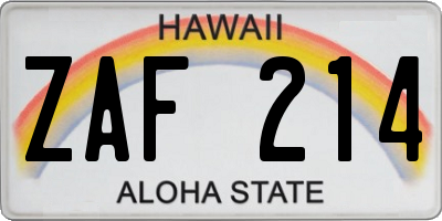 HI license plate ZAF214