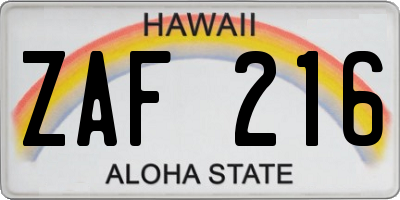 HI license plate ZAF216