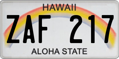 HI license plate ZAF217