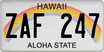 HI license plate ZAF247