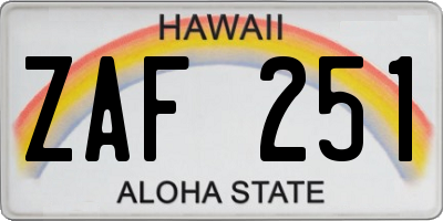 HI license plate ZAF251