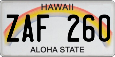 HI license plate ZAF260