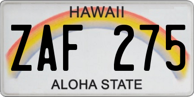 HI license plate ZAF275