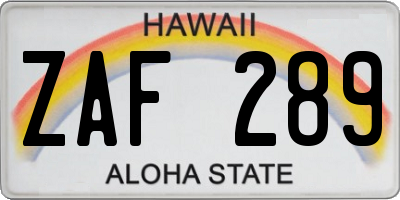 HI license plate ZAF289