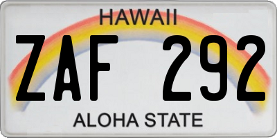 HI license plate ZAF292