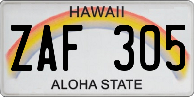 HI license plate ZAF305