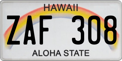 HI license plate ZAF308