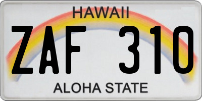 HI license plate ZAF310