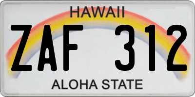 HI license plate ZAF312