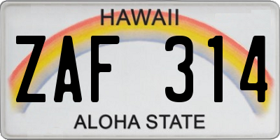 HI license plate ZAF314