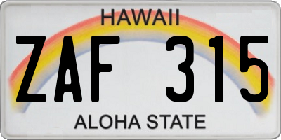 HI license plate ZAF315