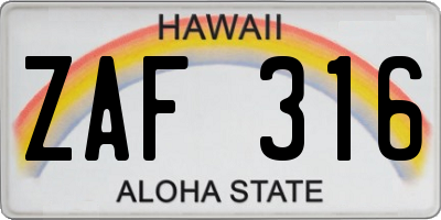 HI license plate ZAF316