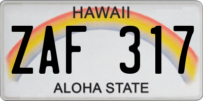 HI license plate ZAF317
