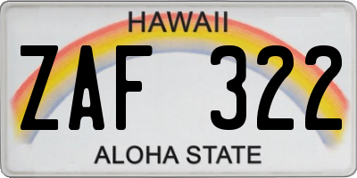 HI license plate ZAF322
