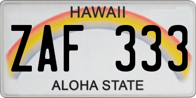 HI license plate ZAF333