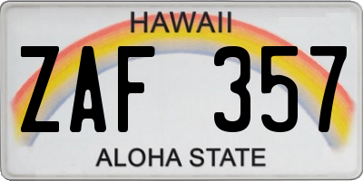 HI license plate ZAF357