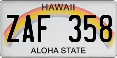 HI license plate ZAF358