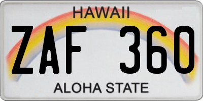HI license plate ZAF360