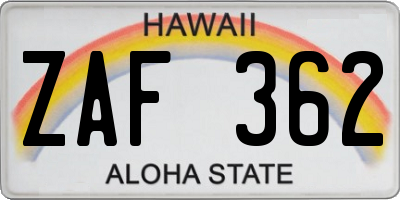 HI license plate ZAF362