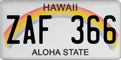 HI license plate ZAF366