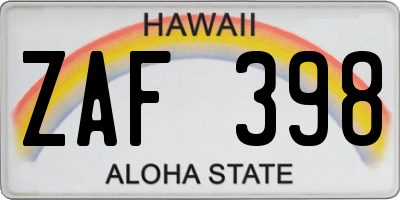HI license plate ZAF398