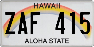 HI license plate ZAF415