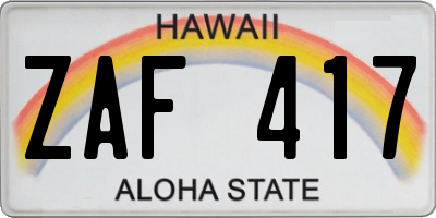 HI license plate ZAF417